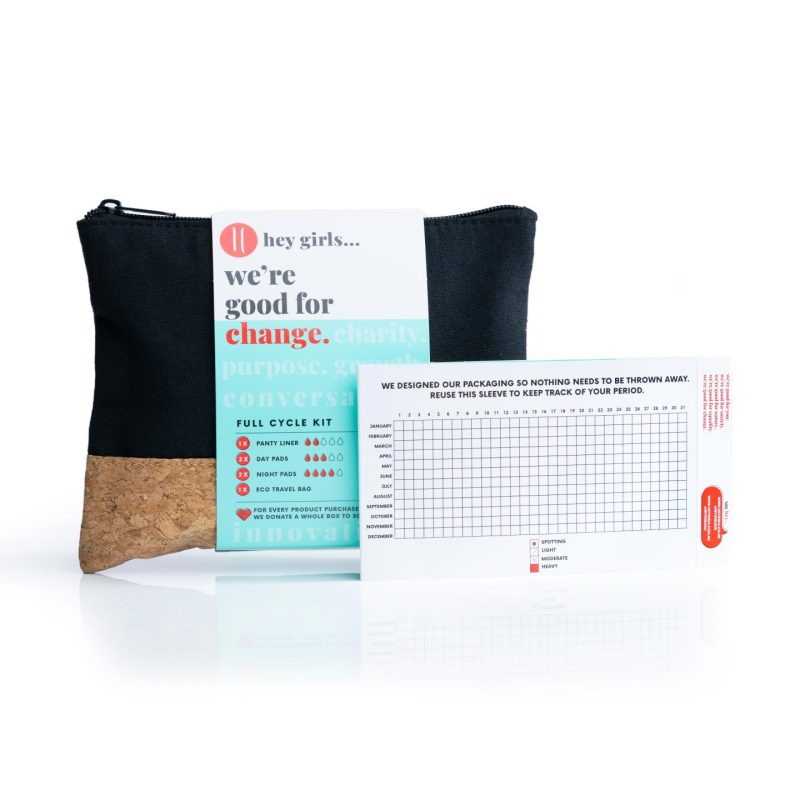 Hey Girls Full Cycle kit of reusable period Pads with eco bag and period tracking chart