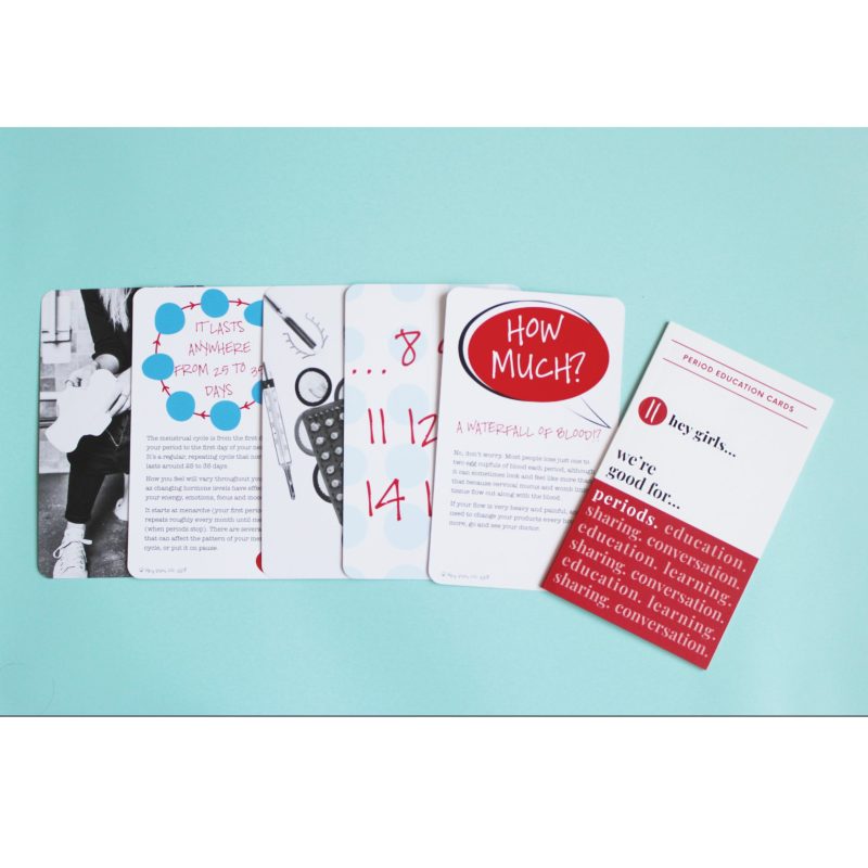 My Period education cards shows 5 of 50 and leaflet