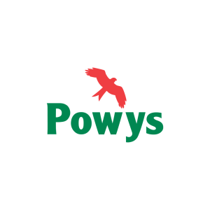 Powys Council logo - Red Bird flying over Powys text