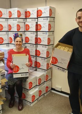 our partners receiving a delivery of free products