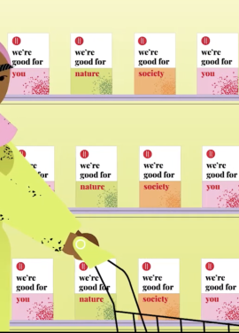 image of a woman with a cart and hey girls products on shelves