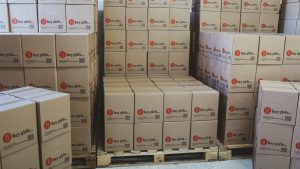 Cartons with hey girls pads in warehouse