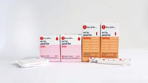 2 pad packs,2 tampon packs and products displayed