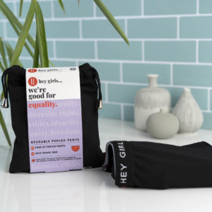 Period Pants on bathroom shelp with eco bag